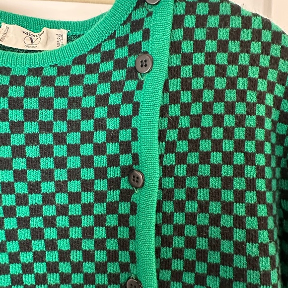 RARE VINTAGE Valentino Garavani Studio Green Black Checkered Knit with Buttons - Picture 2 of 6